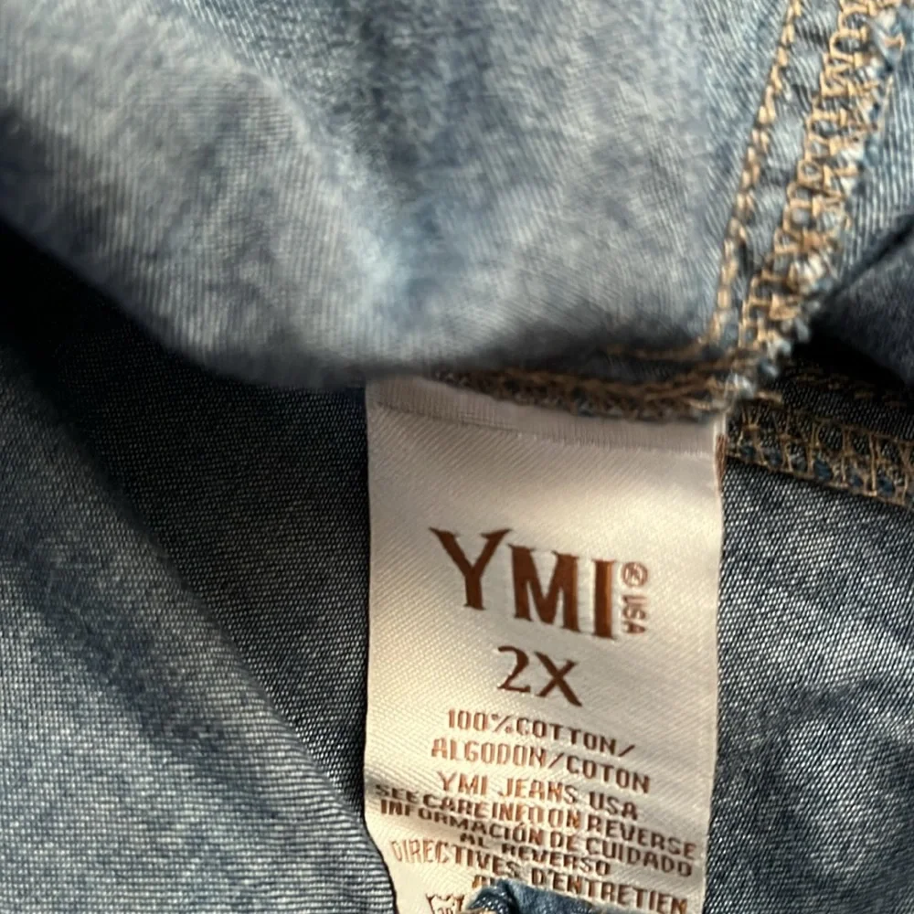 YMI Los Angeles Washed Blue Denim Shirt Size 2X Adjustable Sleeve Length - Picture 5 of 5